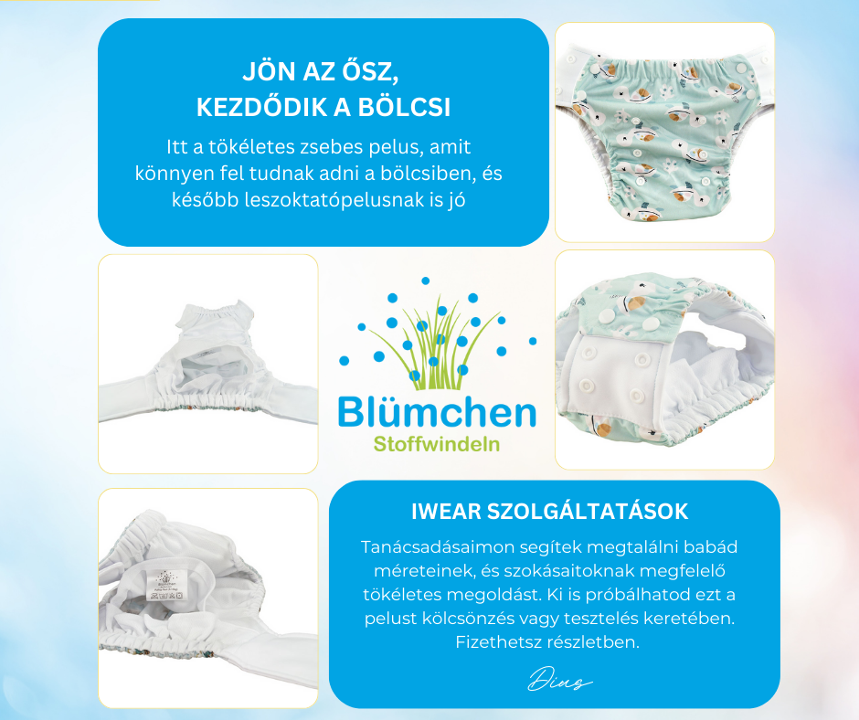 Blümchen egyméretes (5-15 kg) nadrágpelus - Zsebes-, úszó és leszoktató pelenka EGYBEN
