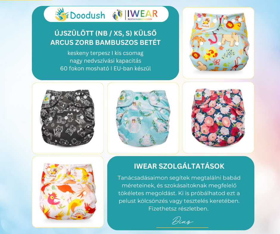 Doodush újszülött (NB / XS, S) csomag - 1 db pelenkakülső + 1 db IWEAR zorb pelenkabetét