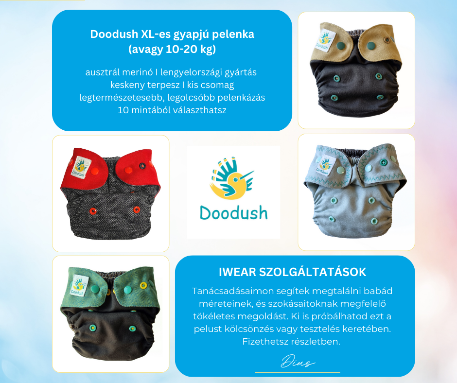 Doodush XL (avagy 10-20 kg) gyapjúpelenka - 10 féle választható minta és szín