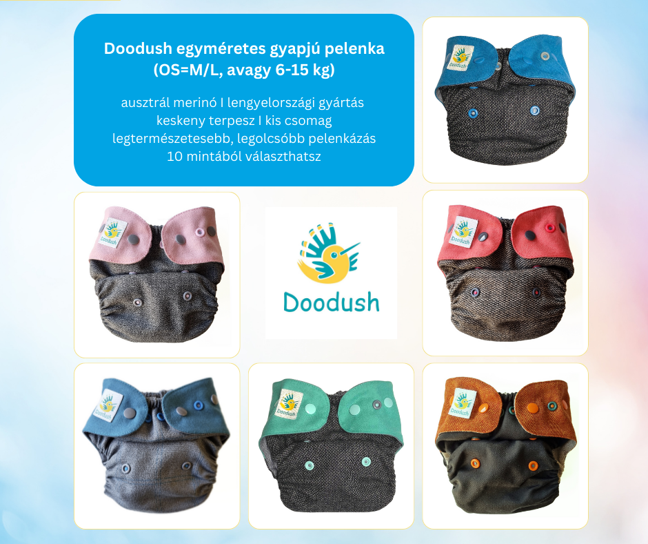 Doodush egyméretes (OS / M-L, avagy 6-15 kg) gyapjúpelenka