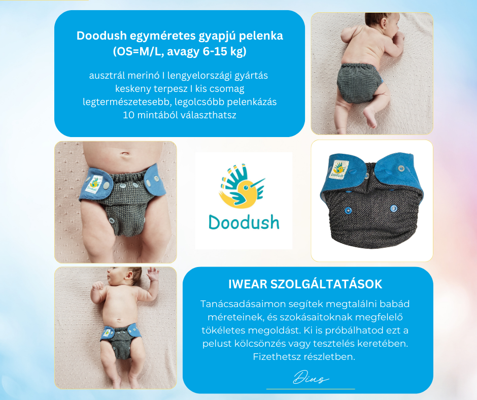 Doodush egyméretes (OS / M-L, avagy 6-15 kg) gyapjúpelenka
