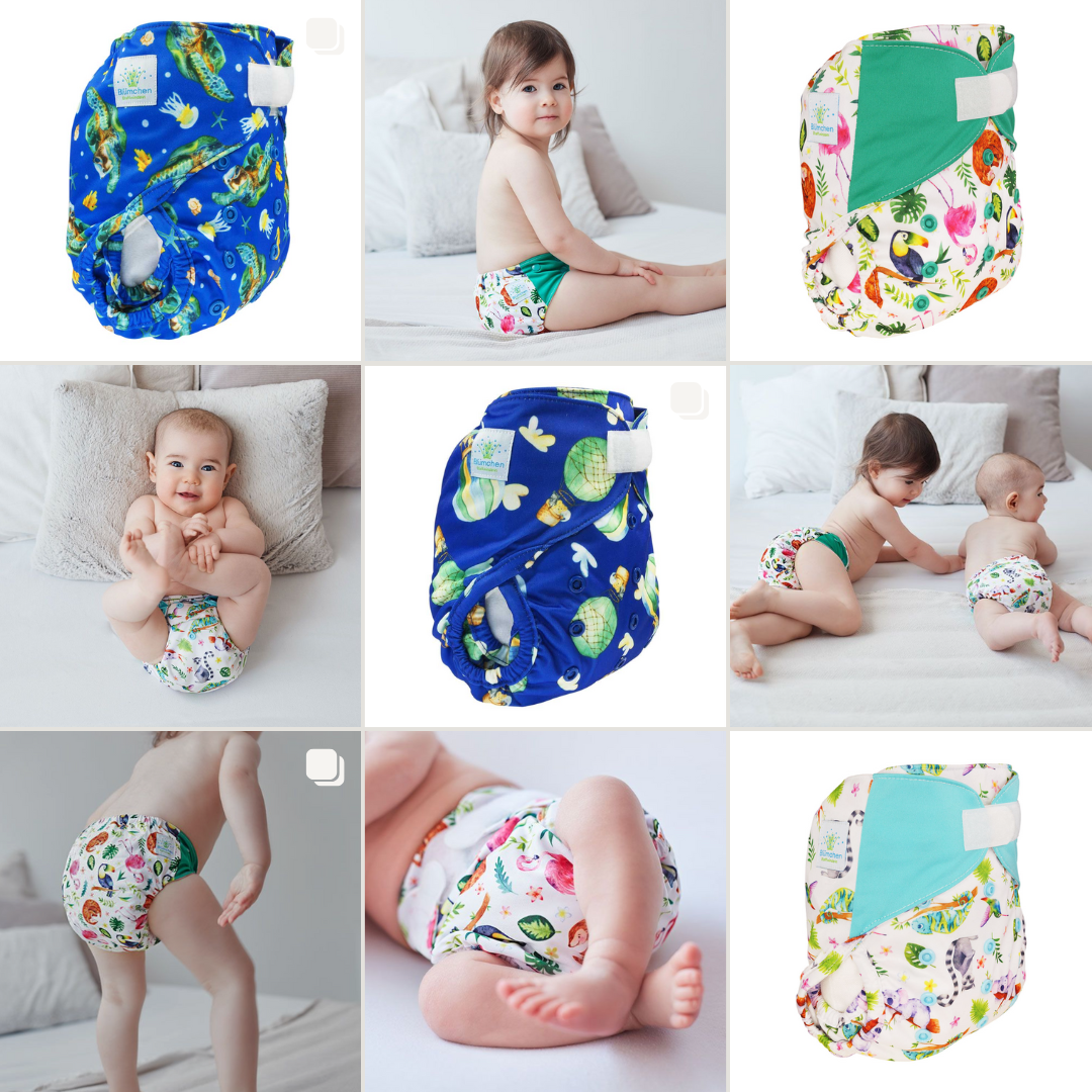 Blümchen velcro newborn / SM with outer single thigh elastic - MamaMaci
